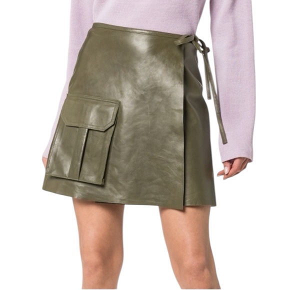 Ganni Dresses & Skirts - 🔥🆕 GANNI Lamb leather meranti utility leather wrap skirt with Pocket SIZE 2